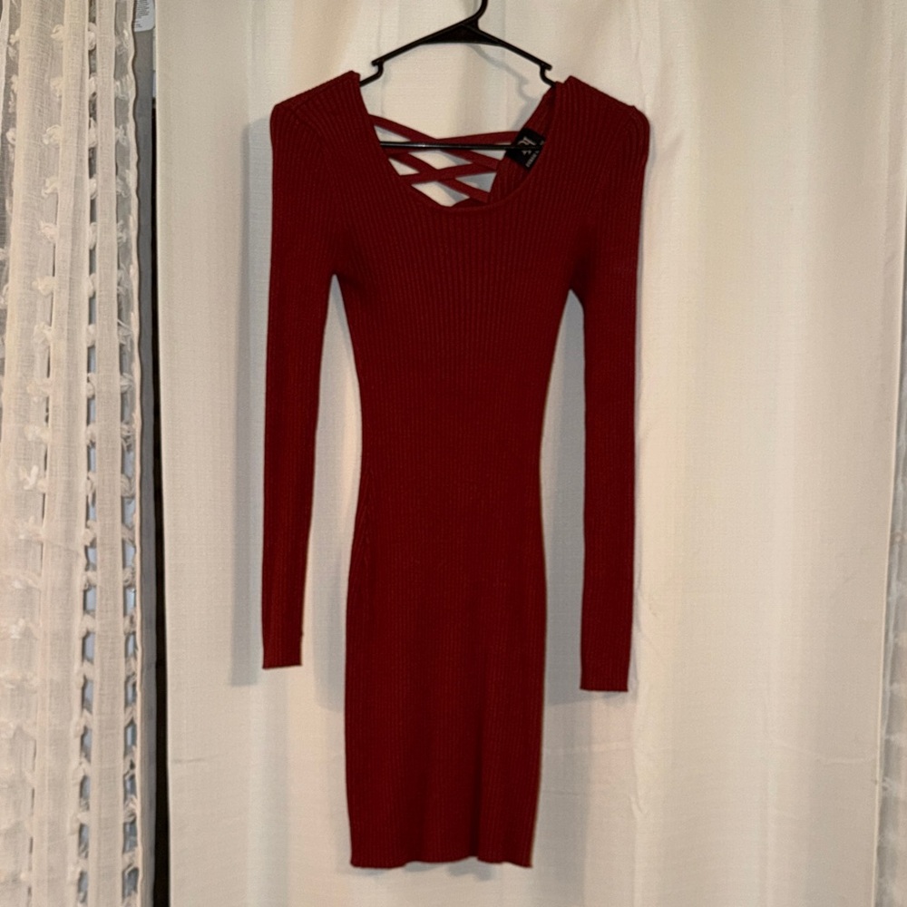 Derek Heart Deep Red Long Sleeve Dress